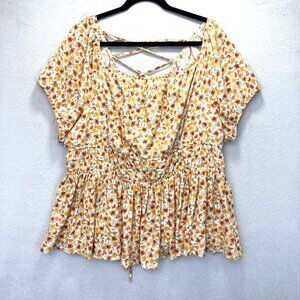Torrid 3 Smocked Corset Back Peplum Top Womens 3X Fall Floral Orange Blouse